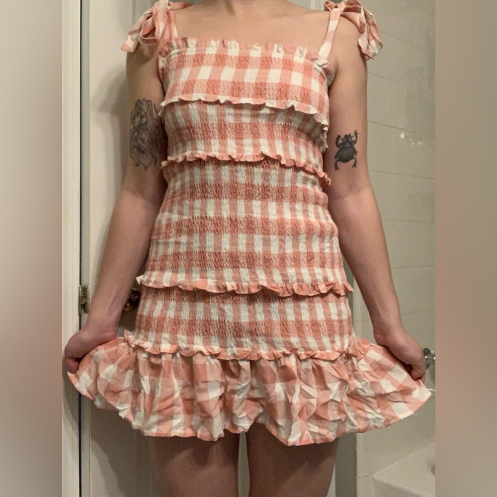 Pink and White Gingham Ruffle Sundress - Picture 3 of 4